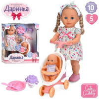 Лялька M 6195 I UA (8шт) Даринка, 40см, музика-звук(укр), пісня, ходить, 2 режими, пупс 13см, коляск