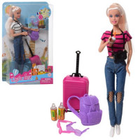 Лялька DEFA 8389-BF (48шт) 30см, валіза, рюкзак, фотоапарат, 2 кольори, в слюді, 20,5-32-6см