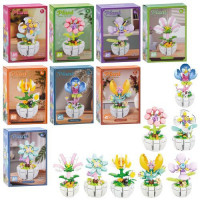 Конструктор 33028-9-0-1-2-3-4-5 (96шт) квітка у горщику, від 142дет, 8 видів, в кор-ці, 12-17-6см