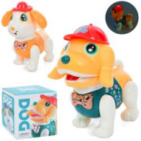 Музична іграшка 997A (36шт) собака 15см, ходить,музика, звук,світло, 2 види, на бат-ці, в кор-ці, 16