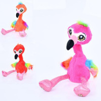 М'яка іграшка MP 2361 (12шт) фламінго, 30см, повторюшка, танцює, музика, світло, на бат-ці, 3кольори