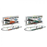 Залізниця 22916 (4шт) 230-103см, локомотив, 2 вагони, звук, світло, 2 кольори, на бат-ці, в кор-ці,