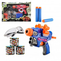 Бластер Z1130A з м'як.патронами,банками-мішенями та окулярами батар.муз.світ.2кол.кор.38,5*5,5*24,6
