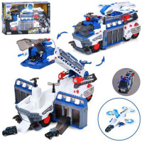 Набір з транспортом YY6032P (6шт) поліція, трейлер 53см-база, бризкає водою, звук, світло, літак 29с