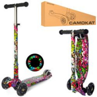 Самокат JR 3-055-WP5 (1шт) MAXI,алюм+пласт,3кол.ПУ,пер.120-28мм-світ,кермо66-89см,складн,принт,кор.