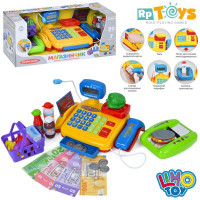 Кассовый аппарат 7018-UA (12шт) калькул,микроф,сканер,зв(укр),св,продукты,на бат-ке,в кор,43-18-17см