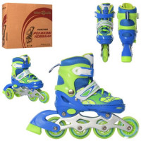 Ролики A 4141-XS-BL(27-30) (1шт) раздв, шнур+бакля,ал.рама,колПУ,64мм,1св,комбо,синий,кор