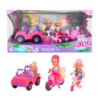 Лялька Sofi 48501 “На прогулянці”, 3 ляльки, машина, мопед, велосипед, 2 шоломи, в коробці