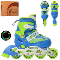 Ролики A 4140-S-BL(31-34) (1шт) розсув., шнурівка+бакля, ал.рама, кол.ПУ70мм., 1 світло, синій, кор.