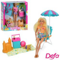 Лялька DEFA 8475 (12шт) 29см, шарнірна, шезлонг, зонтик, собака, 2 вида, в кор-ке, 29,5-30,5-8,5см