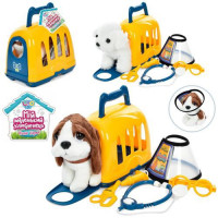 Собака 901-1-2 (24шт) 19см, плюш, набор доктора, 2 вида, переноска/чемодан, в кульке, 21-17-12см
