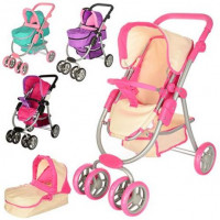 Коляска 9662M (3шт) для куклы,жел,прогулочная/классика,двойн.колеса,поворот,корзине,кор-ке,