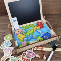 Деревянная игрушка Рыбалка MD 2139 (36шт) магнитн,2в1,доска для рисов, маркер, в кор-ке,28,5-24-6см