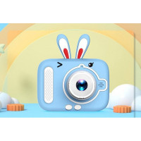 Дитячий фотоапарат X900 Deer / Rabbit з фронтальною камерою та чохлом (Блакитний) жовта коробка