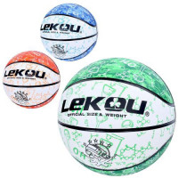 М'яч баскетбольний MS 3805 (12шт) розмір7, ПУ, 570-630г, 8 панелей, 3кольори, в пакеті