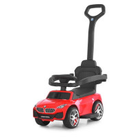 Каталка-толокар M 6253EL-3 (1шт) бат.ручка, муз, світло, шкіра, підсклянник, MP3, BLUETOOTH, червони