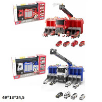 Трейлер-паркінг SJ738A/B-1 пожежна/поліція з метал.машинками(4шт.),батар.муз.світ.бризкає водою.кор.