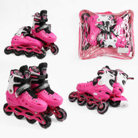 Ролики 8071-223 M /розмір 34-38/ колір – Рожевий (6) колеса PU, ПЕРЕДНЄ КОЛЕСО СВІТЛО, d – 6.5 см, в