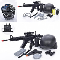 Набір амуніції YC-1-2 (12шт)автомат55см(трищітка),пістолет 17см,рація,ніж,шолом,наручники, жилет,2 в