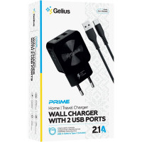 Зарядний пристрій Gelius Prime GU-HC02 2USB 2.1A 12W + кабель MicroUSB Black