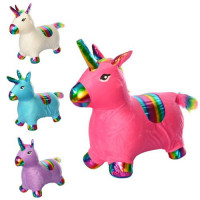 Стрибуни-тварини MS 3223 (12шт) ПВХ, єдиноріг, 1300-1350г, плюш, 5 кольорів, в пакеті, 28-28-8см