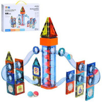 Конструктор 9935B (18шт) магнітний, трубчатий/лабіринт, кульки 12шт, наліпки, ліфт, 68дет, на бат-ці