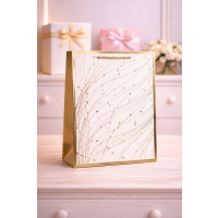 Пакет подарунковий гігант вертикальний 31*42 2501-74R золотий візерунок білий фон