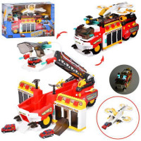 Набір з транспортом YY6032F (6шт) пожежний, трейлер 53см-база, бризкає водою, звук, світло, літак 29