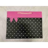 Пакет подарунковий гігант L 46*35*15см чорний в білі горошки 2502-140