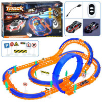 Трек FT-69 (12шт) 458см/78-54-26см, машина (8см, р/к2,4G, акум, USBзарядне, світло), дорожні знаки,