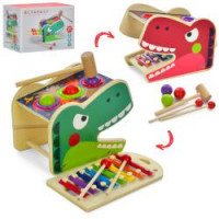Дерев'яна іграшка Центр розвиваючий MD 1847 (12шт) 22см, динозавр, ксилофон-8тонів, стукалка, в кор-