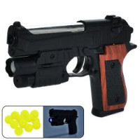 Пістолет P2117-G+ (72шт) 18см, пластикові кулі, лазер, світло, на бат(табл), у пакеті, 15-21-3,5см