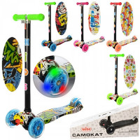 Самокат JR 3-055-L (8шт) MAXI,кол3штПВХсвет,2пер120мм,задн.75мм,принт,8вид/8цветов