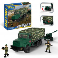 Конструктор IBLOCK арт. PL-921-462/2 (12шт) Армія КРАЗ с тентом, 224дет, 2 фіг,у  короб. 37*5*26*6см